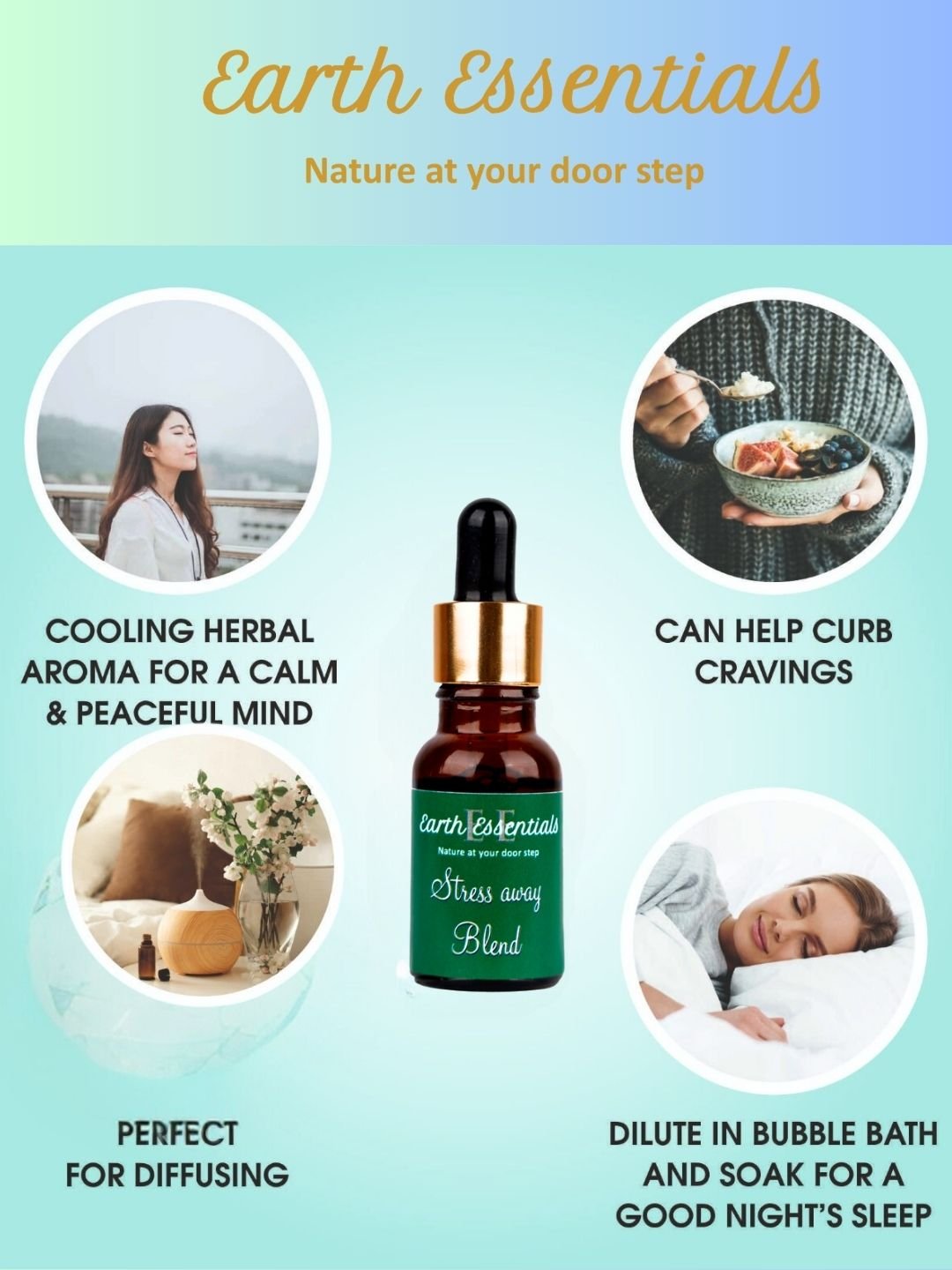 Stress Away Essential Oil Blend 15 ml – Calming & Relaxing – Essential Oils on Brown Living™. SKU: EOBlends-02. Img 6.