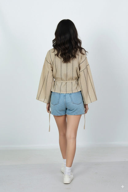 Stripe Linen Kimono Top – Comfortable & Stylish Women’s Wear – Womens Top on Brown Living™. SKU: T12010. Img 4.