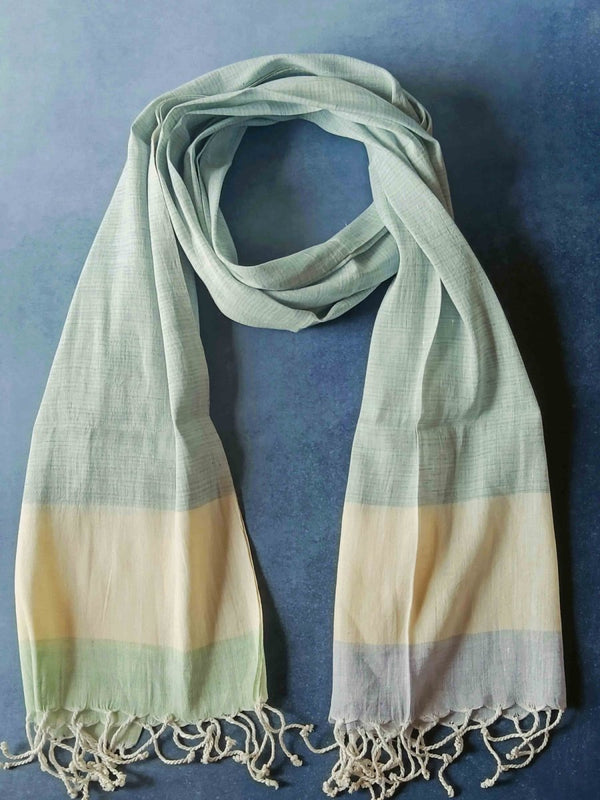 Striped Hemp Fabric Unisex Stole - Green & Yellow | Verified Sustainable Womens Scarf on Brown Living™