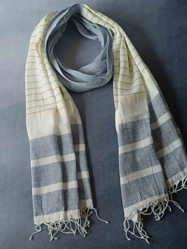Striped Hemp Fabric Unisex Stole - Grey Broad Stripes | Verified Sustainable Womens Scarf on Brown Living™