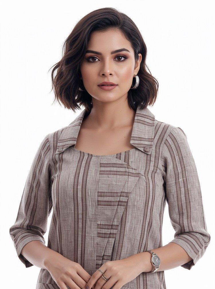 Striped Linen Dress – Lightweight & Comfortable Summer Dress for Women – Womens Dress on Brown Living™. SKU: KD12020. Img 5.