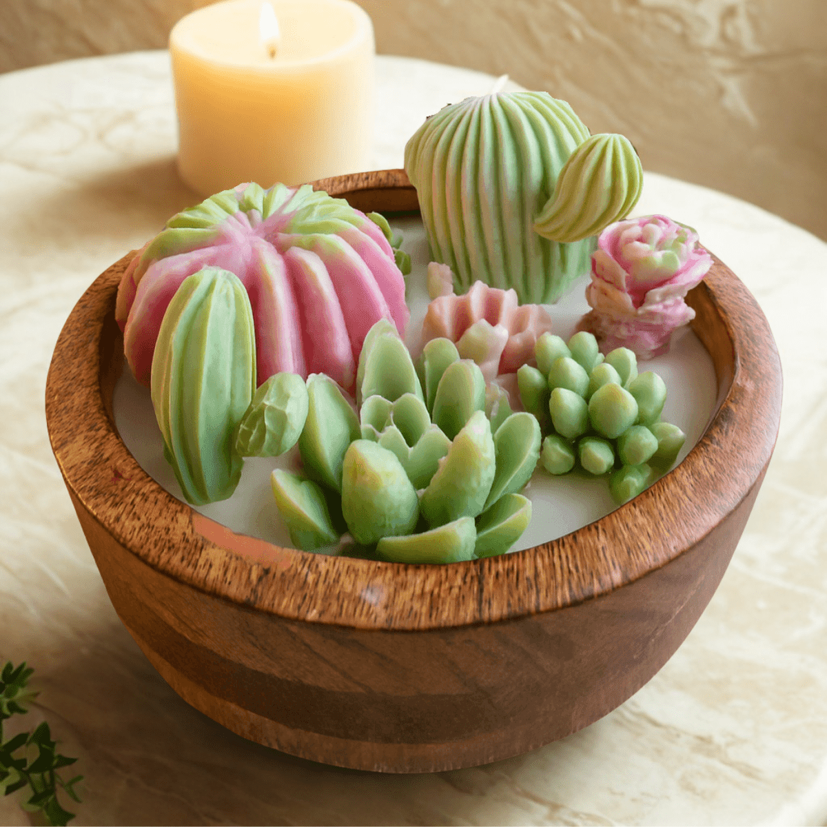 Succulent Scented Candle | Diwali Home Decor & Gifting – Candles & Fragrances on Brown Living™. SKU: LUSH_0001. Img 2.