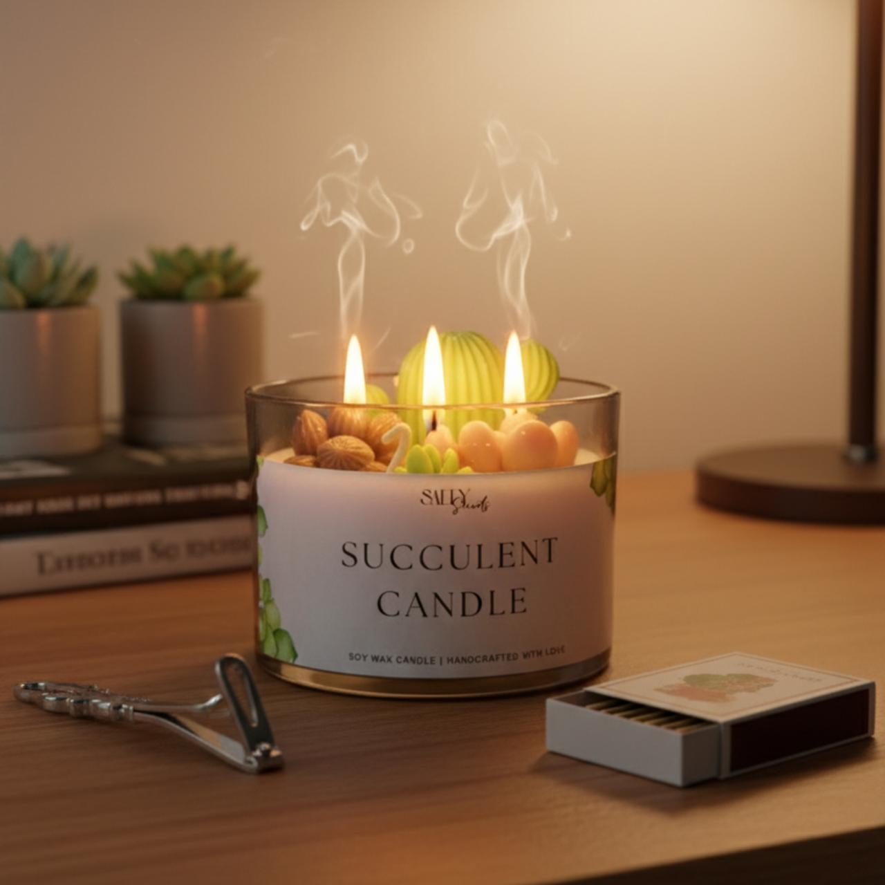 Succulent Scented Candle - Fresh Green Fragrance Home Decor – Candles & Fragrances on Brown Living™. SKU: SS-08. Img 5.