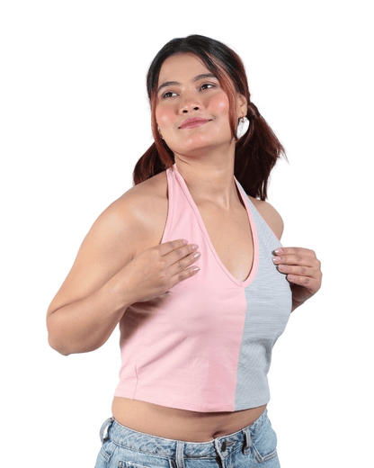 Sugar & Spice Halter Cotton Crop Top – Womens Top on Brown Living™. SKU: 007CROPPINK-GREYXS. Img 7.