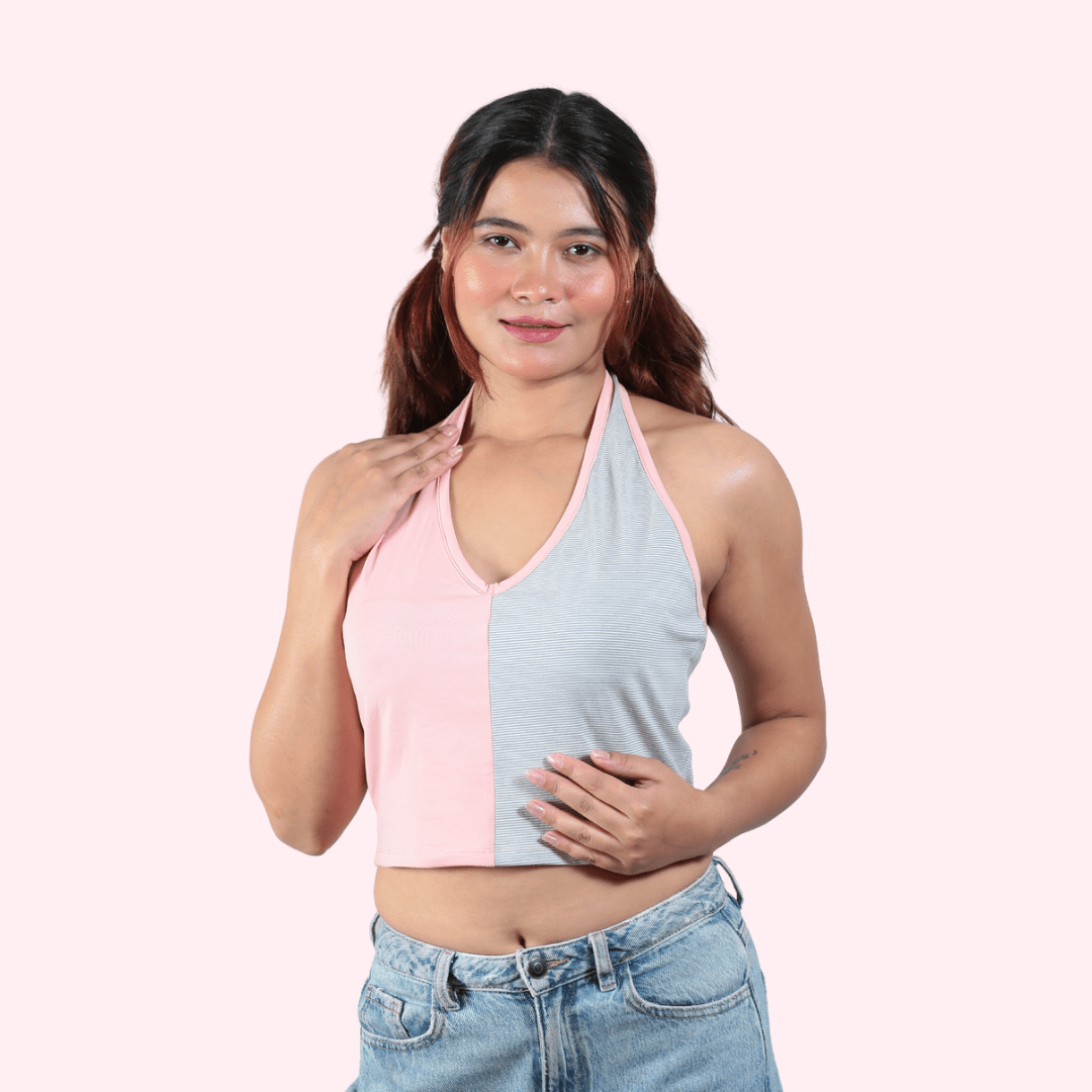 Sugar & Spice Halter Cotton Crop Top – Womens Top on Brown Living™. SKU: 007CROPPINK-GREYXS. Img 5.