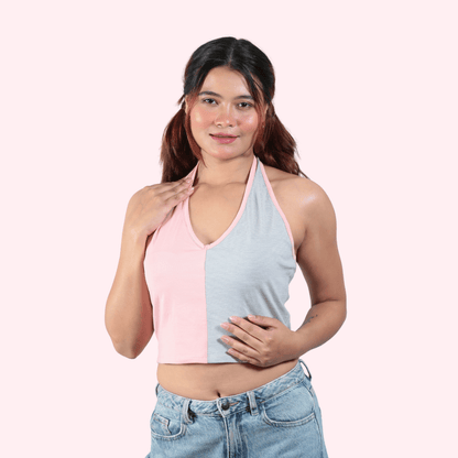 Sugar & Spice Halter Cotton Crop Top – Womens Top on Brown Living™. SKU: 007CROPPINK-GREYXS. Img 5.