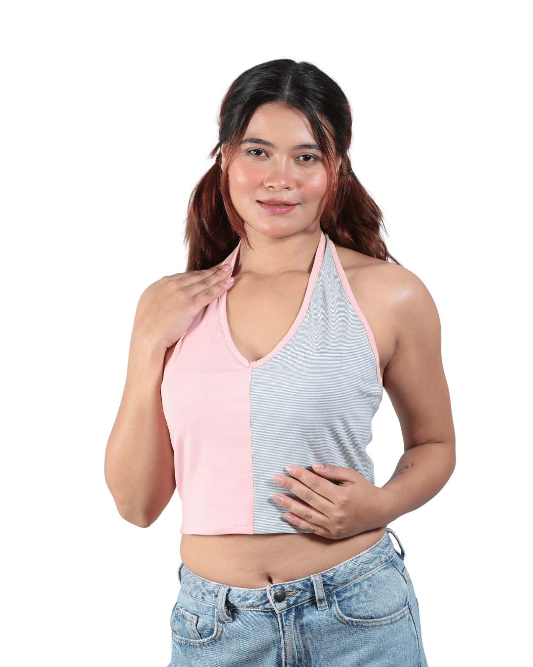 Sugar & Spice Halter Cotton Crop Top – Womens Top on Brown Living™. SKU: 007CROPPINK-GREYXS. Img 5.