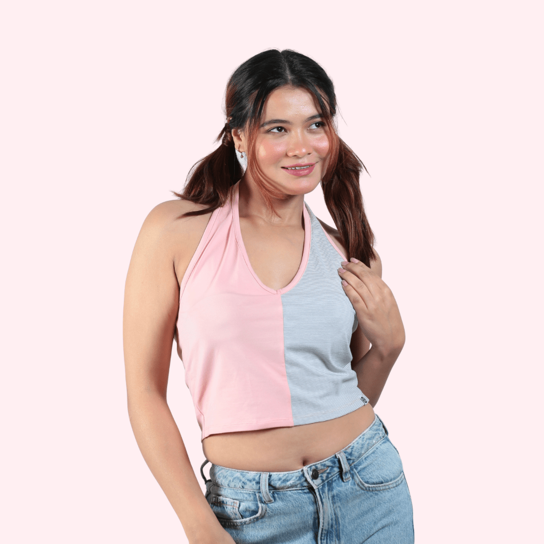Sugar & Spice Halter Cotton Crop Top – Womens Top on Brown Living™. SKU: 007CROPPINK-GREYXS. Img 6.