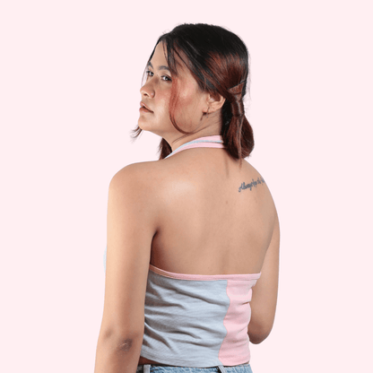 Sugar & Spice Halter Cotton Crop Top – Womens Top on Brown Living™. SKU: 007CROPPINK-GREYXS. Img 4.