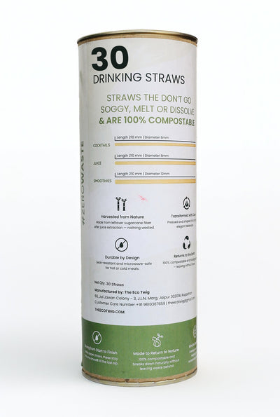Sugarcane Straws Thick (Pack of 30) | Home Compostable PLA Free – Drinking Straws & Stirrers on Brown Living™. SKU: TET_SS_12M_30N. Img 5.