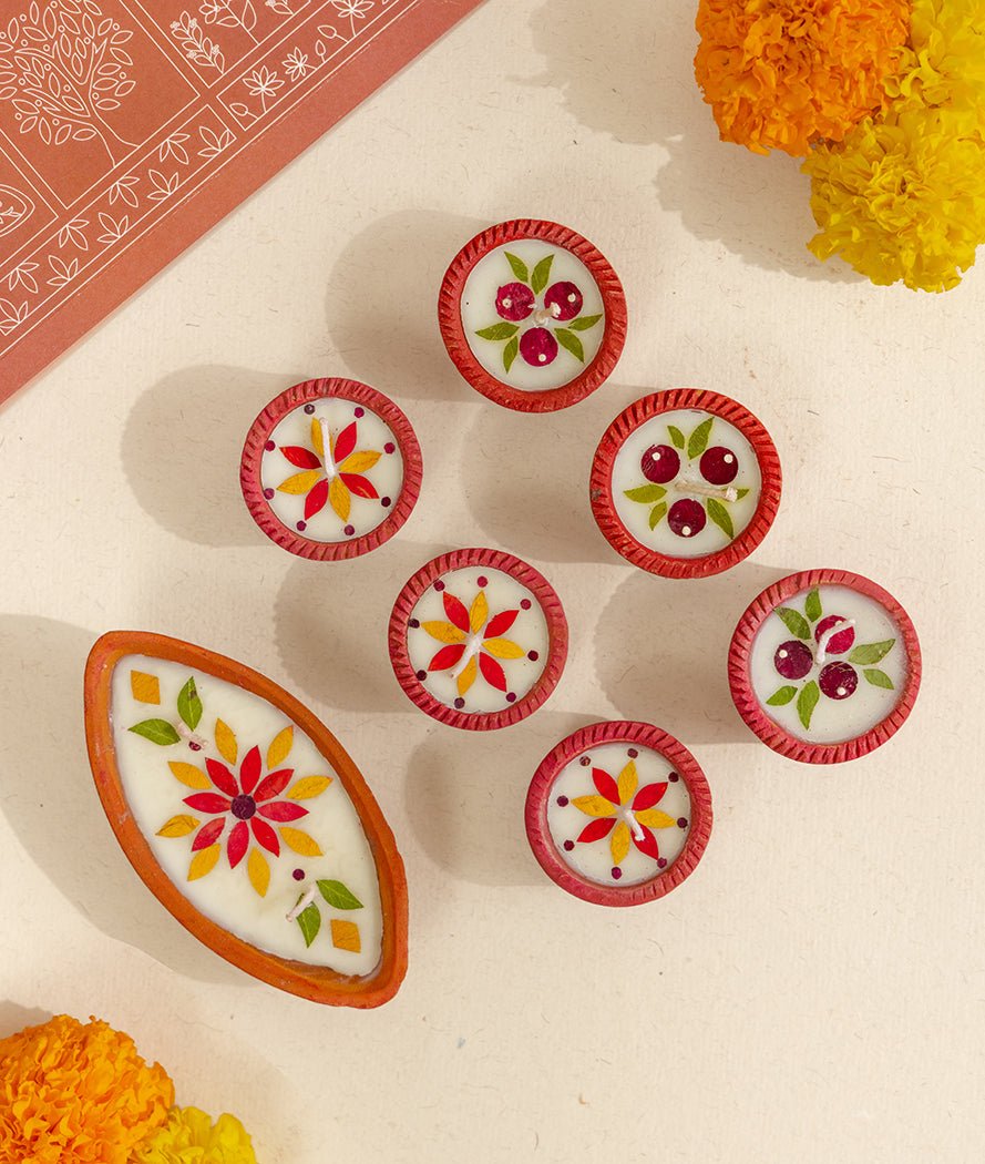 Summer Dance Boat Diya Set Of 2 | Diwali Festive Diyas – Candles & Fragrances on Brown Living™. SKU: Gul_Diwali_26_009. Img 1.