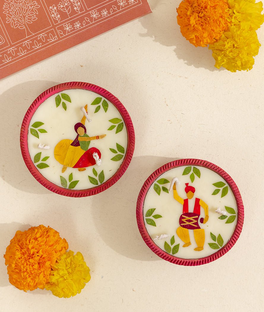 Summer Dance Katori Diya Set Of 2 | Diwali Festive Diyas – Candles & Fragrances on Brown Living™. SKU: Gul_Diwali_26_008. Img 3.