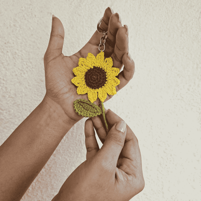 Sunflower Bloom Crochet Keychain – Travel Accessories on Brown Living™. SKU: WTSBK3. Img 1.