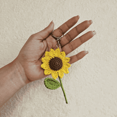 Sunflower Bloom Crochet Keychain – Travel Accessories on Brown Living™. SKU: WTSBK3. Img 2.