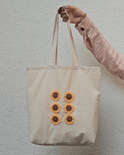 Sunflower Hand Crochet Tote Bags For Women – Tote Bag on Brown Living™. SKU: WTTSUNF2. Img 4.