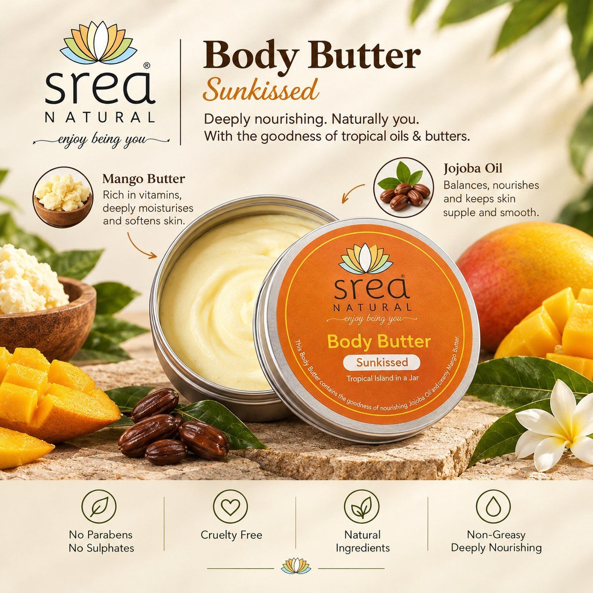 Sunkissed Emulsified Body Butter | Moisturising Body Care – Body Butter on Brown Living™. SKU: SN-BB-SK120. Img 1.