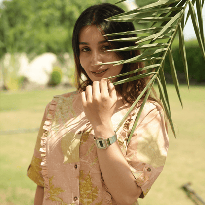 Sunlit Memories Eco - Printed Dress for Women | Handcrafted Cotton – Womens Dress on Brown Living™. SKU: AAYU-00131. Img 2.