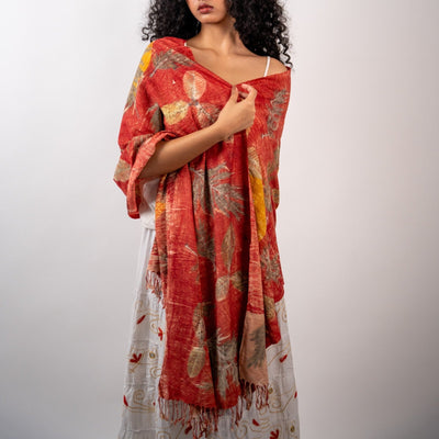 Sunset Eri Silk Scarf – Handcrafted Natural Silk Stole – Womens Scarf on Brown Living™. SKU: scarfsunset. Img 2.