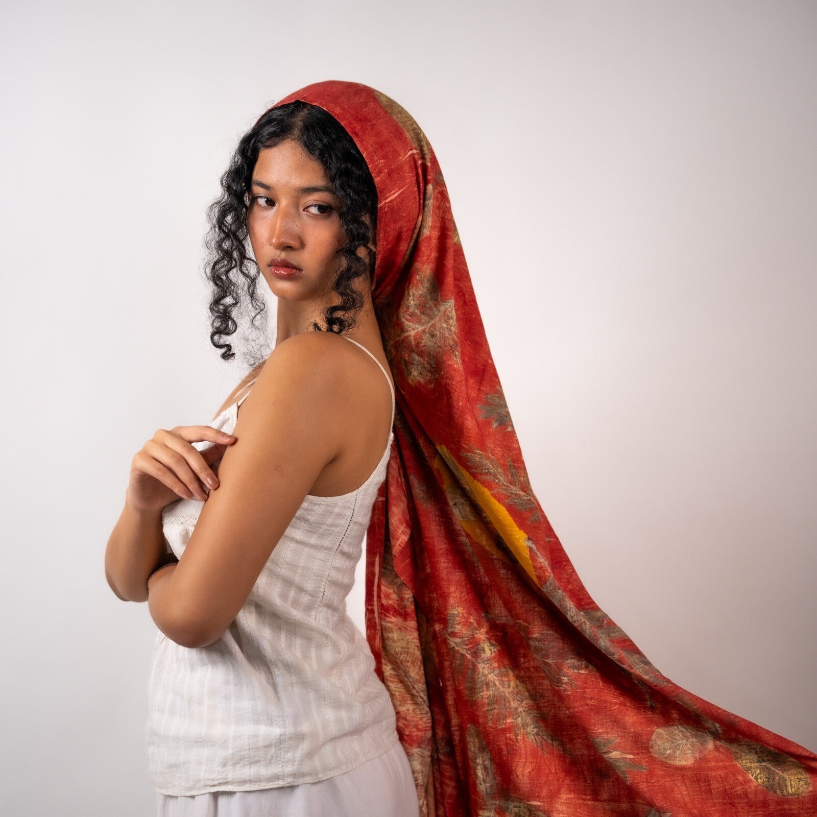 Sunset Eri Silk Scarf – Handcrafted Natural Silk Stole – Womens Scarf on Brown Living™. SKU: scarfsunset. Img 8.