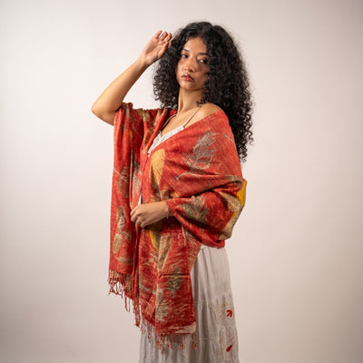 Sunset Eri Silk Scarf – Handcrafted Natural Silk Stole – Womens Scarf on Brown Living™. SKU: scarfsunset. Img 6.