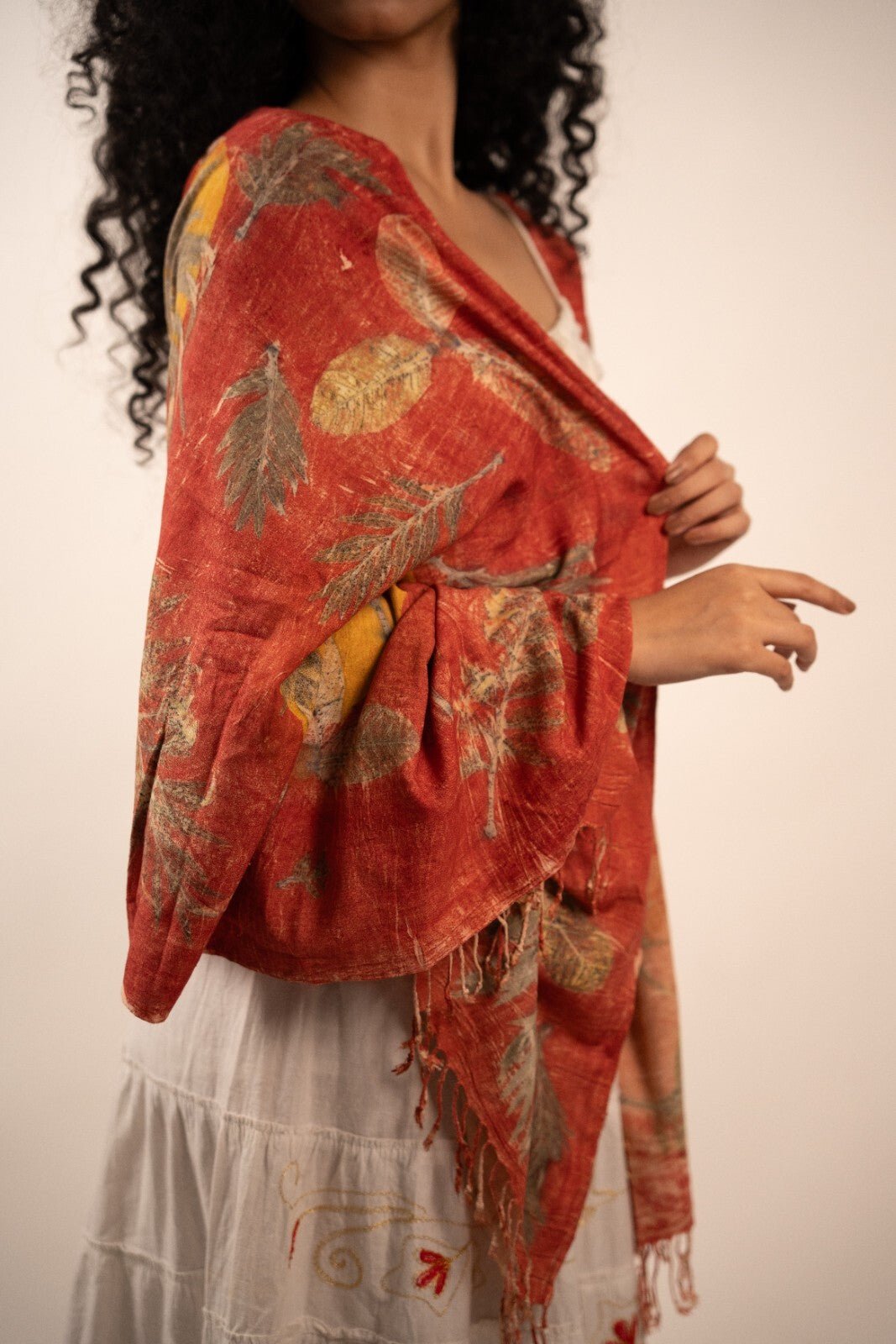 Sunset Eri Silk Scarf – Handcrafted Natural Silk Stole – Womens Scarf on Brown Living™. SKU: scarfsunset. Img 7.