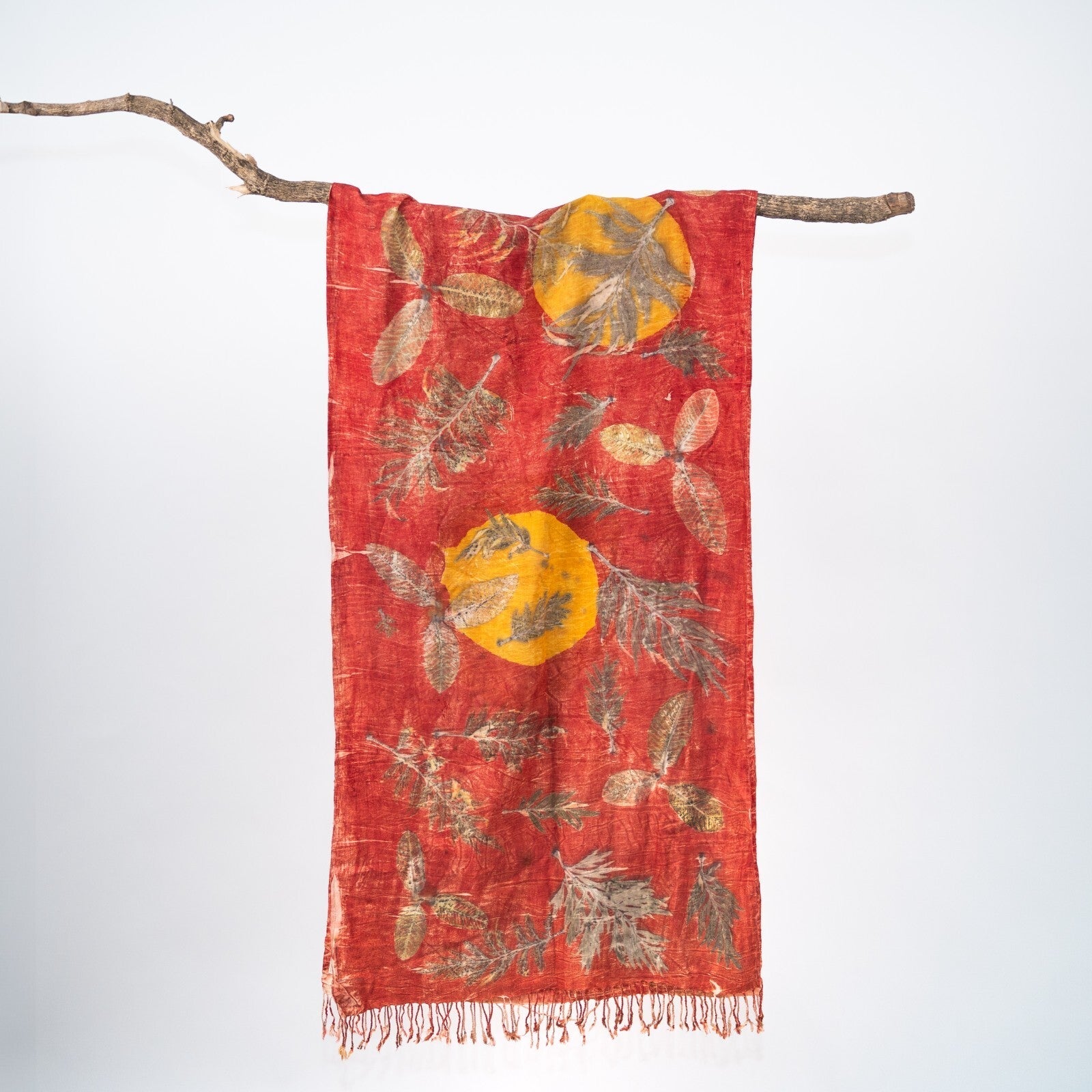 Sunset Eri Silk Scarf – Handcrafted Natural Silk Stole – Womens Scarf on Brown Living™. SKU: scarfsunset. Img 3.