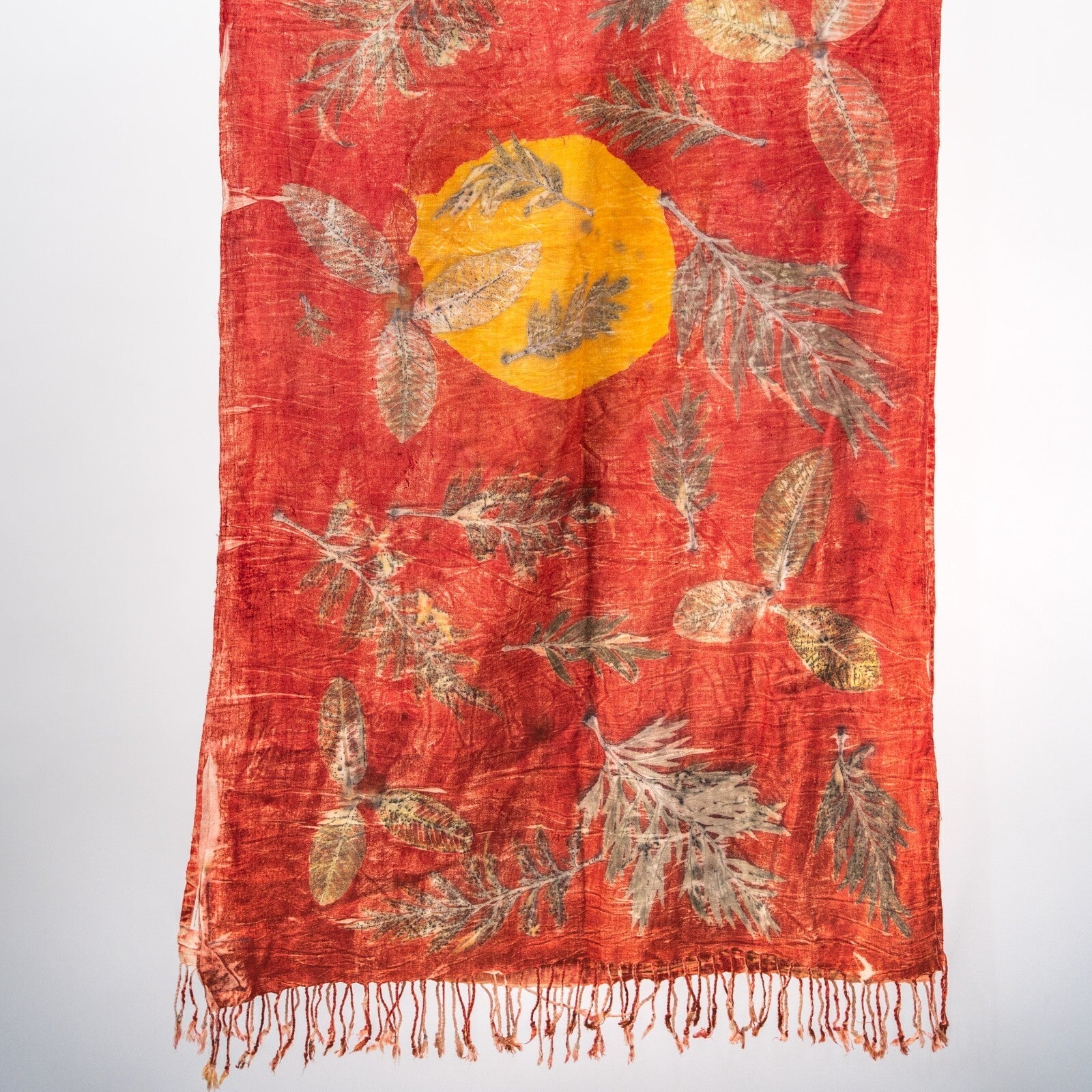 Sunset Eri Silk Scarf – Handcrafted Natural Silk Stole – Womens Scarf on Brown Living™. SKU: scarfsunset. Img 5.