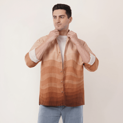 Sunset Waves | Hemp Cotton Sustainable Shirt | Men – Men Shirt on Brown Living™. SKU: SunsetWaves-S. Img 4.