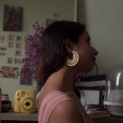 Sunshine Kiss Earrings | Handmade Crochet Statement Earrings – Jewellery on Brown Living™. SKU: AM-EAR-Sunshine. Img 3.