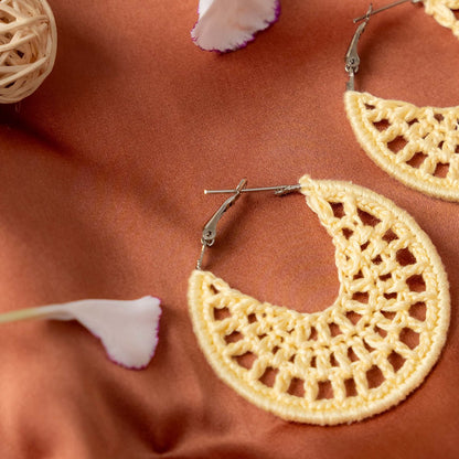 Sunshine Kiss Earrings | Handmade Crochet Statement Earrings – Jewellery on Brown Living™. SKU: AM-EAR-Sunshine. Img 2.