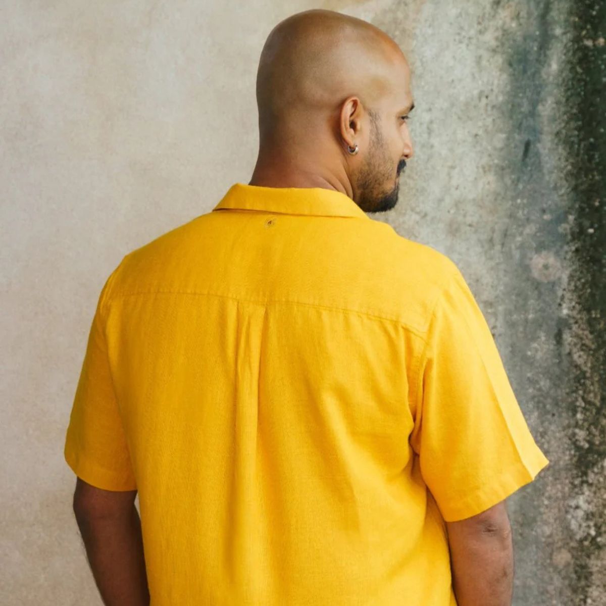 Sunshine Linen Shirt for Men – Yellow Casual Wear – Mens Shirt on Brown Living™. SKU: LN - YL - H - S. Img 4.
