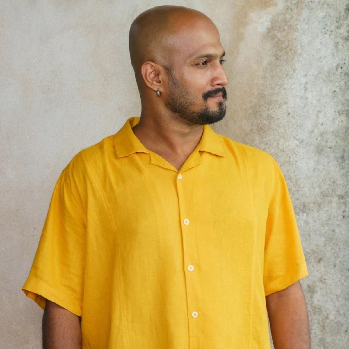 Sunshine Linen Shirt for Men – Yellow Casual Wear – Mens Shirt on Brown Living™. SKU: LN - YL - H - S. Img 3.