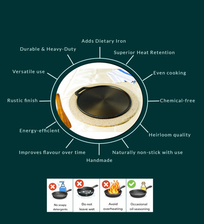 Super Smooth Handmade Cast Iron Dosa Tawa – Cookware on Brown Living™. SKU: CastIron-DOSA-Tawa2300g-packof13756. Img 4.