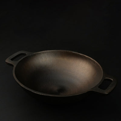 Super Smooth Handmade Cast Iron Kadai (Wok Model) – Cookware on Brown Living™. SKU: CastIron-Kadai-Wok-2200g-packof1. Img 1.