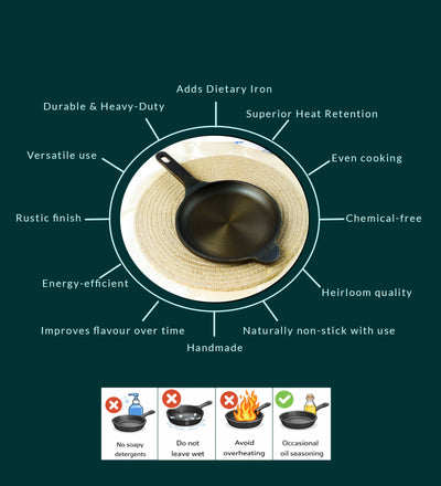 Super Smooth Handmade Cast Iron Omelette Pan – Cookware on Brown Living™. SKU: CastIron-Omelette-pan-1800g-packof1. Img 4.