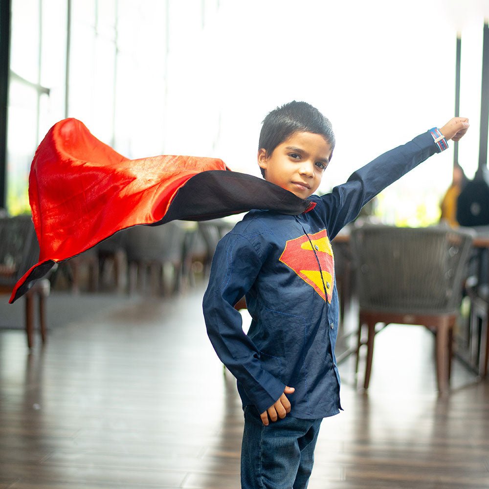 Superhero Chest Icon Embroidered Organic Cotton Shirt - Navy – Kids Shirts on Brown Living™. SKU: NANFS007EMB048 - 18M. Img 4.