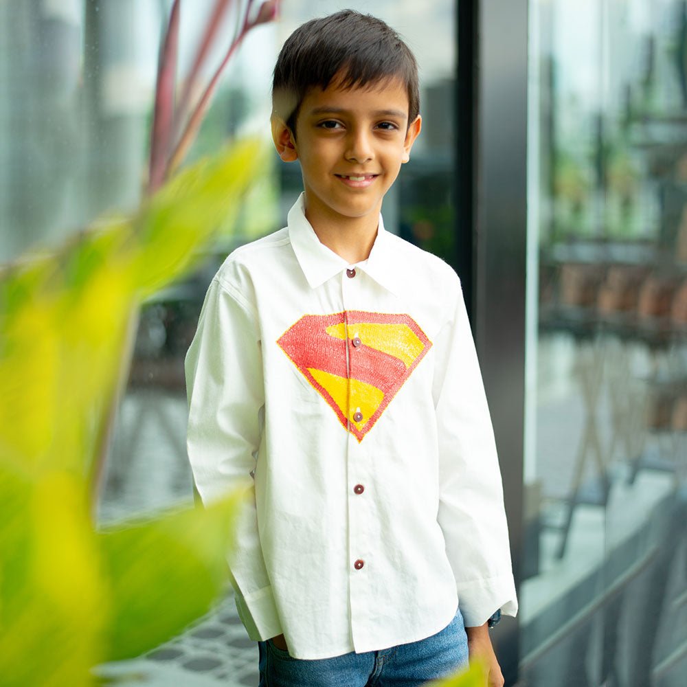 Superhero Chest Icon Embroidered Organic Cotton Shirt – Kids Shirts on Brown Living™. SKU: SCI - 011. Img 7.