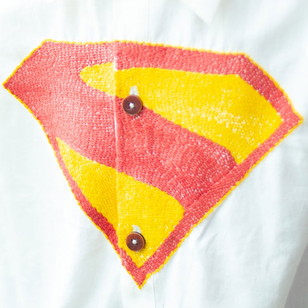 Superhero Chest Icon Embroidered Organic Cotton Shirt - White – Kids Shirts on Brown Living™. SKU: NANFS001EMB047 - 18M. Img 2.