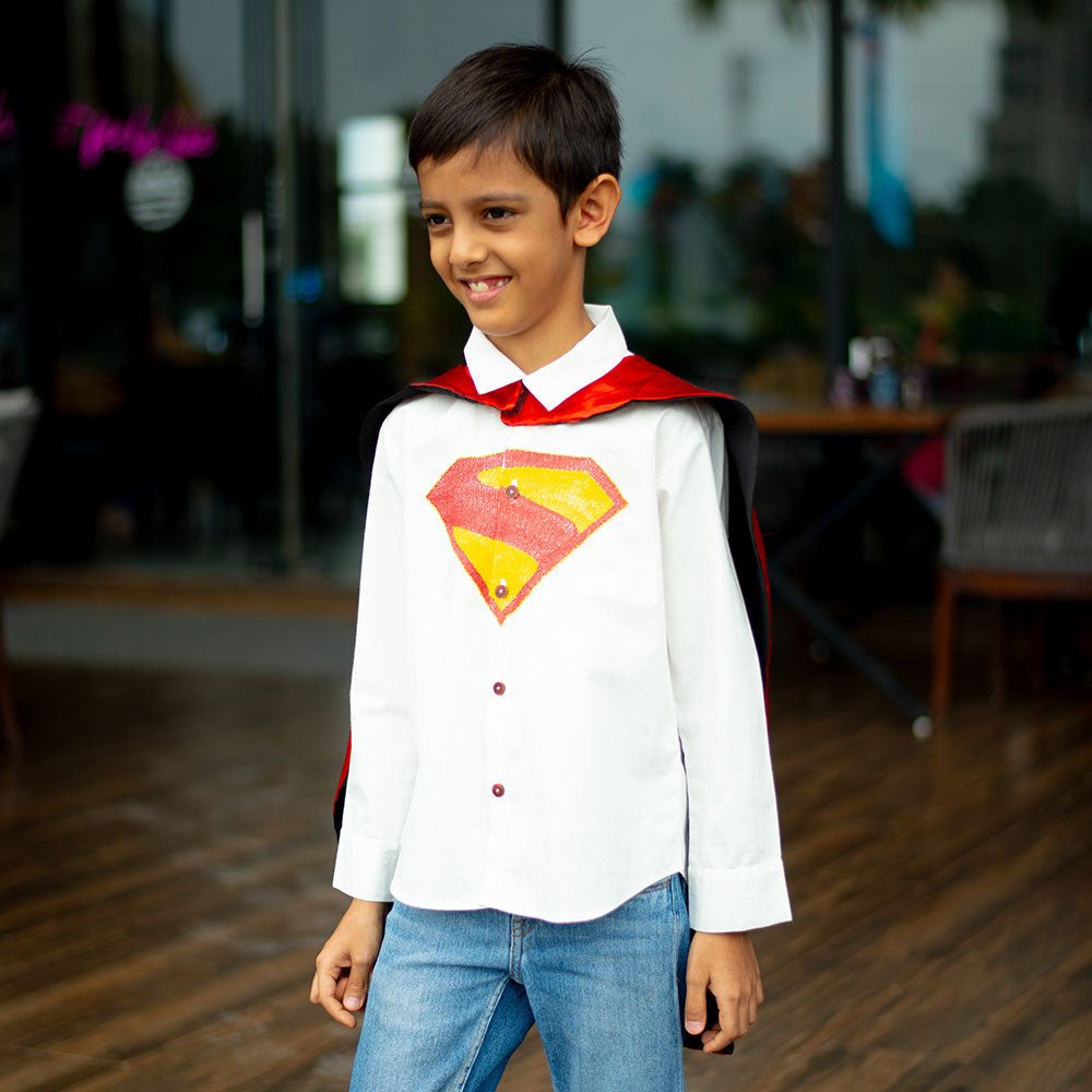 Superhero Chest Icon Embroidered Organic Cotton Shirt - White – Kids Shirts on Brown Living™. SKU: NANFS001EMB047 - 18M. Img 3.