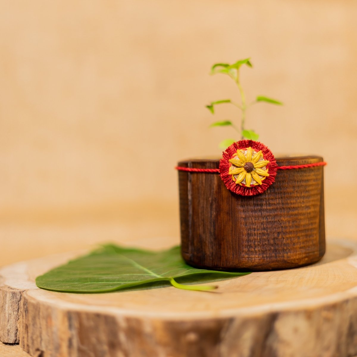 Surajmukhi Handmade Plantable Eco - friendly Rakhi wih Roli Chawal | Grows into Plant – Rakhi by Scrapshala available on Brown Living™. . SKU: SSR08a. Img 4.