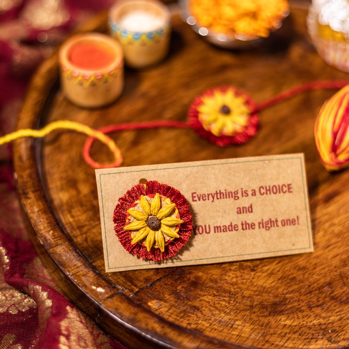 Surajmukhi Handmade Plantable Eco - friendly Rakhi wih Roli Chawal | Grows into Plant – Rakhi by Scrapshala available on Brown Living™. . SKU: SSR08a. Img 2.