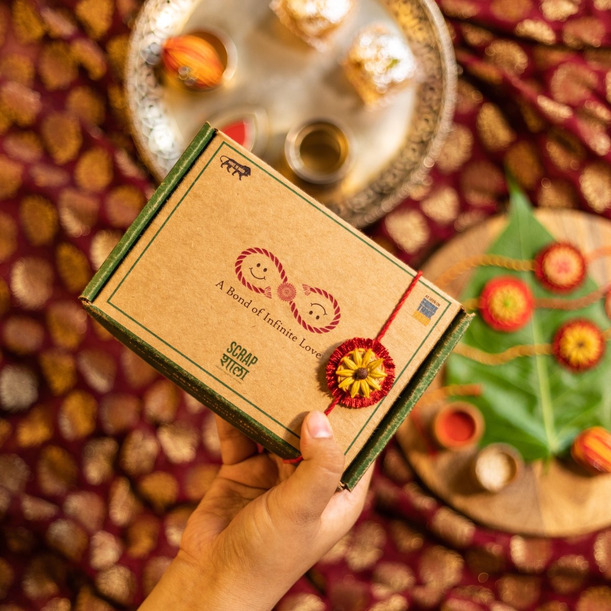 Surajmukhi Handmade Plantable Eco - friendly Rakhi wih Roli Chawal | Grows into Plant – Rakhi by Scrapshala available on Brown Living™. . SKU: SSR08a. Img 1.