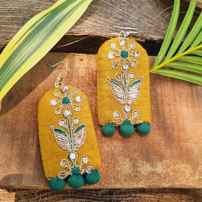 Surajmukhi Upcycled Textile Earring - Yellow | Verified Sustainable by Brown Living™