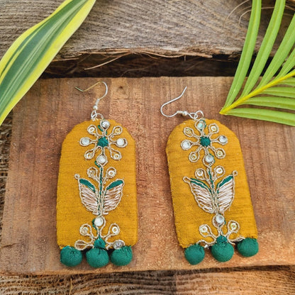 Surajmukhi Upcycled Textile Earring - Yellow | Verified Sustainable by Brown Living™