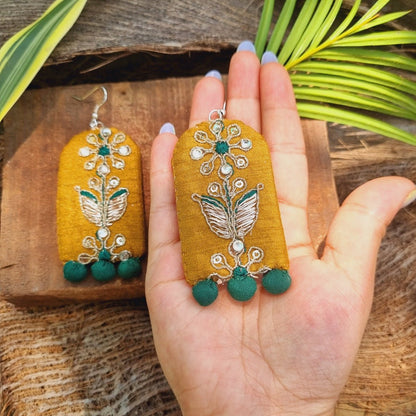 Surajmukhi Upcycled Textile Earring - Yellow | Verified Sustainable by Brown Living™