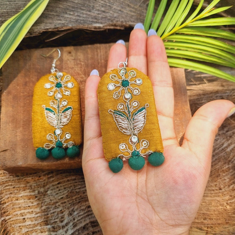 Surajmukhi Upcycled Textile Earring - Yellow | Verified Sustainable Womens earrings on Brown Living™