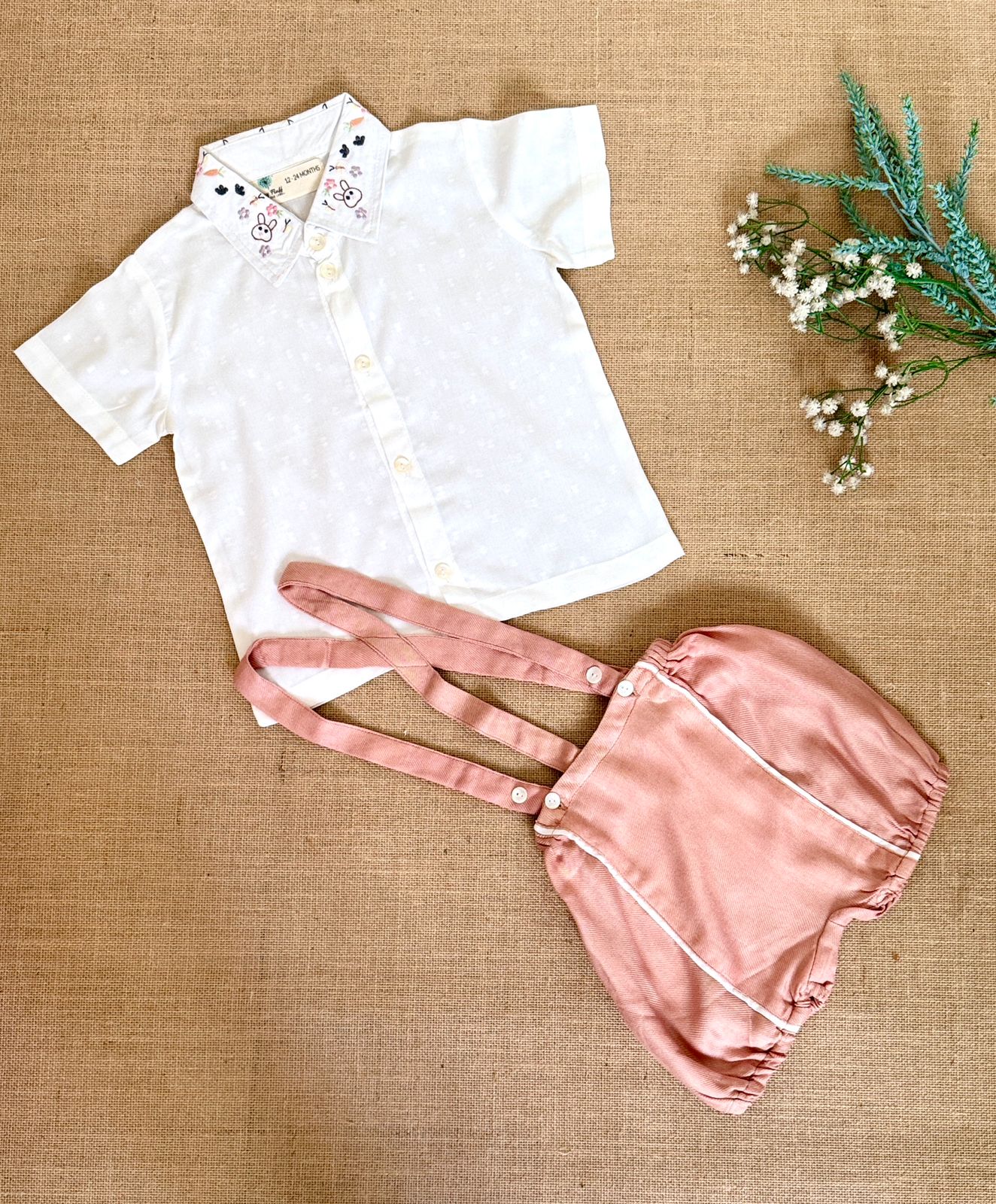 Suspender Treasure Beige Set | Baby Shirt, Shorts With Suspenders – Kids Daywear Sets on Brown Living™. SKU: TF-104-B3-WB5. Img 3.