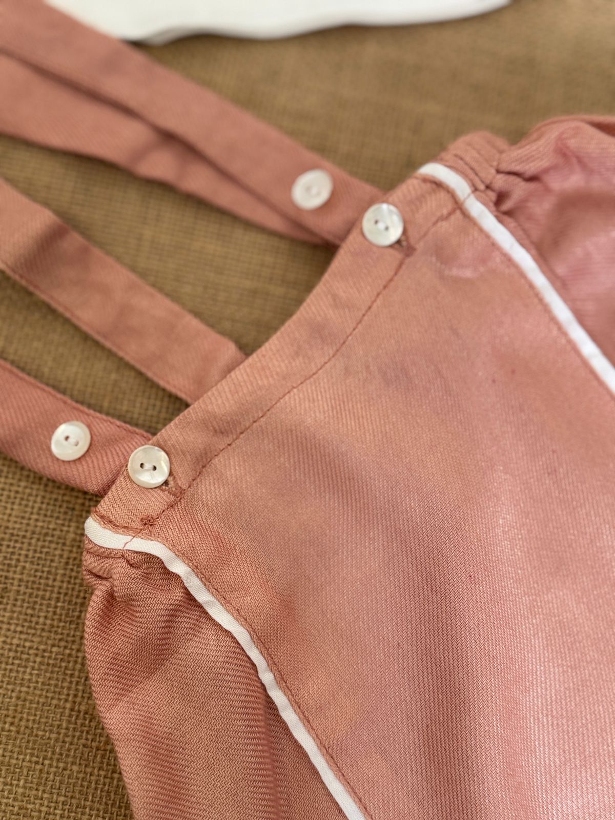 Suspender Treasure Beige Set | Baby Shirt, Shorts With Suspenders – Kids Daywear Sets on Brown Living™. SKU: TF-104-B3-WB5. Img 2.