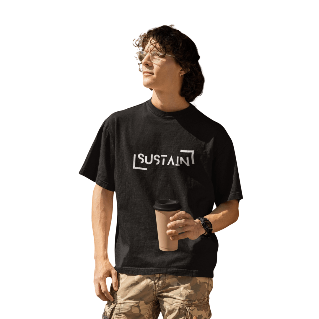 Sustain Hemp T-Shirt Unisex Black | Eco Friendly Sustainable Clothing – Mens T-Shirt on Brown Living™. SKU: Sustain-S. Img 1.