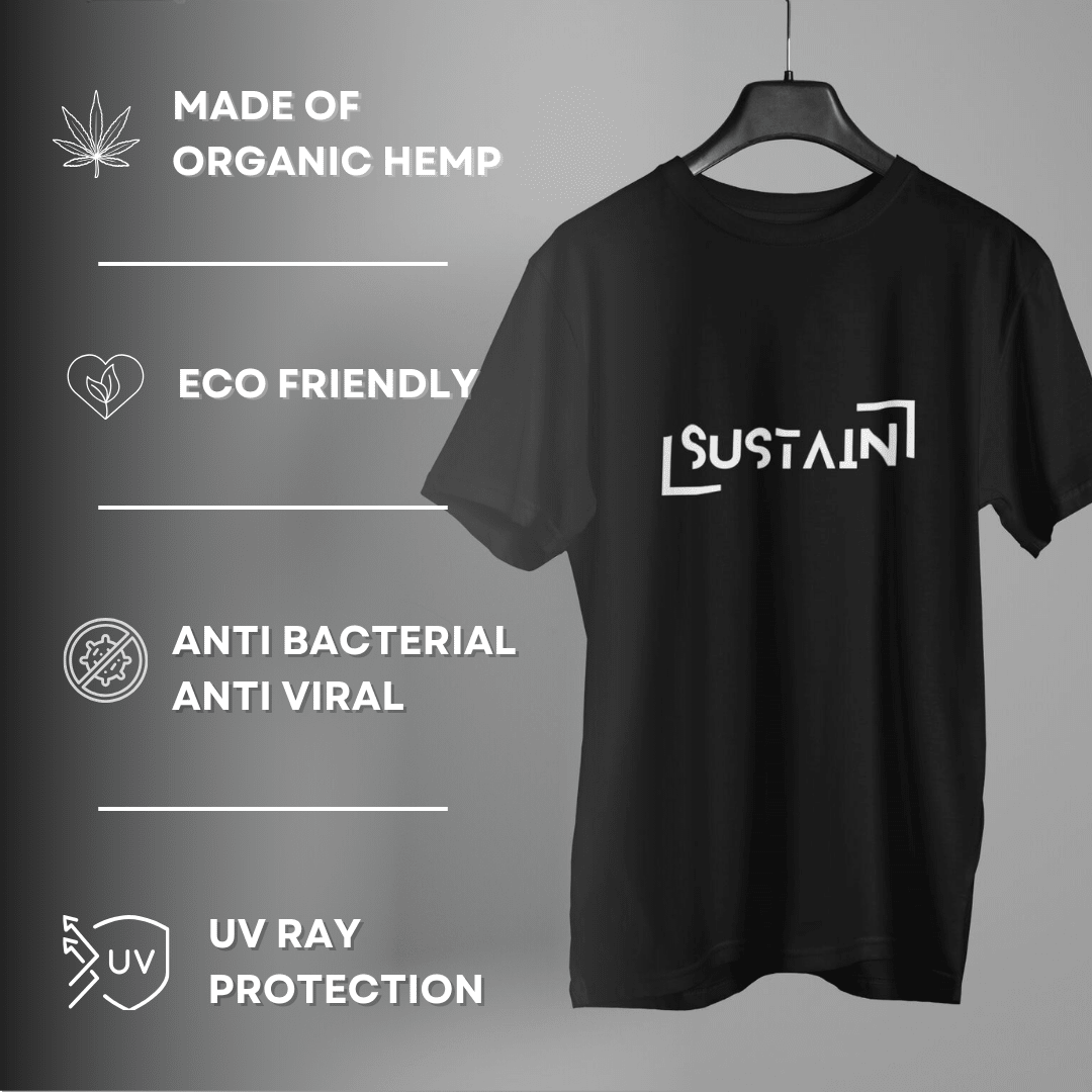 Sustain Hemp T-Shirt Unisex Black | Eco Friendly Sustainable Clothing – Mens T-Shirt on Brown Living™. SKU: Sustain-S. Img 6.